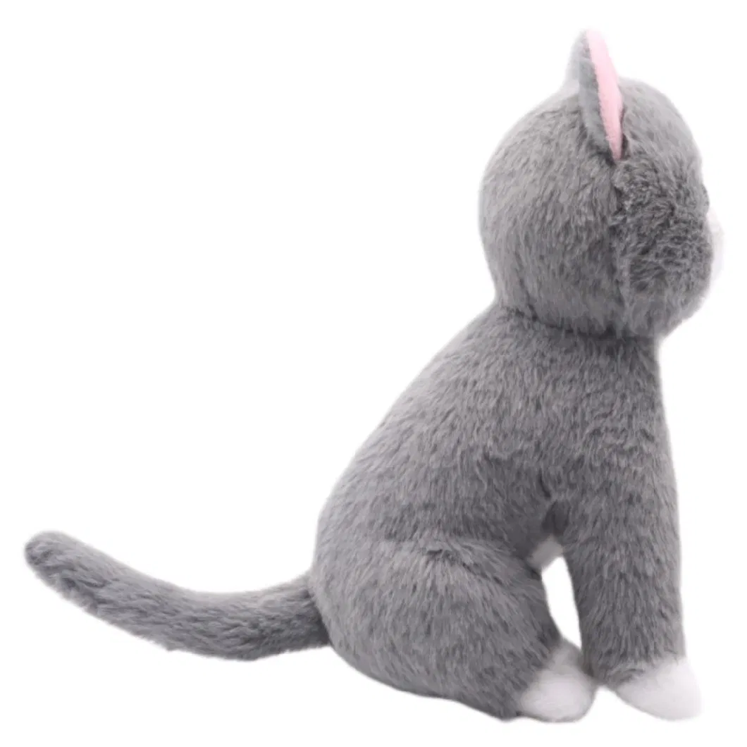 Cute Lifelike Home Animal Cat Toy 24cm (H) Grey Sitting Cat Plush Soft Stuffed Toys for Kids